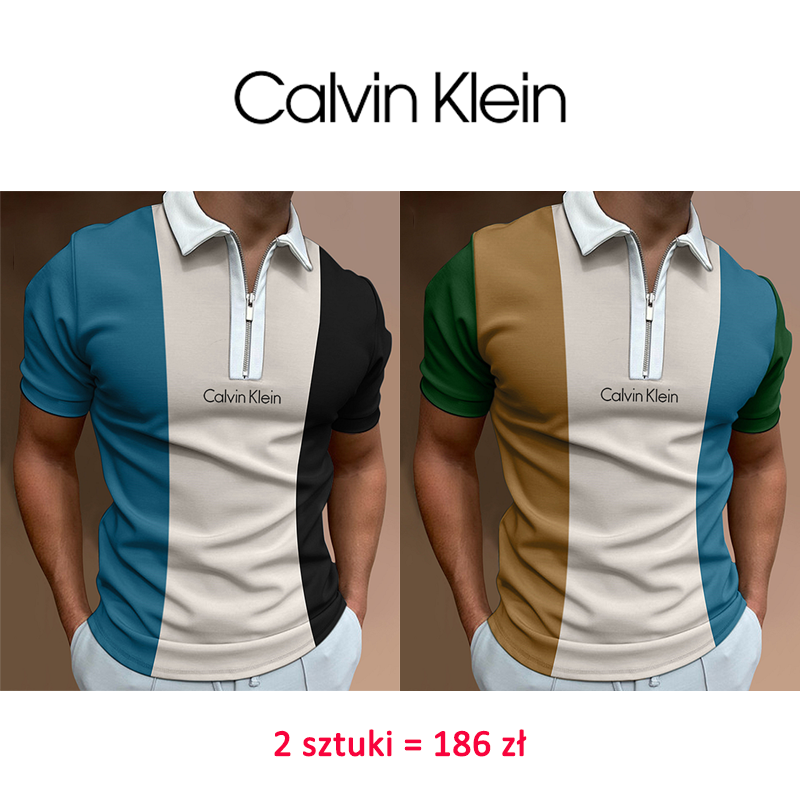 Calvin Klein ® Kontrastowa kolorowa swobodna koszulka polo , 2 sztuki