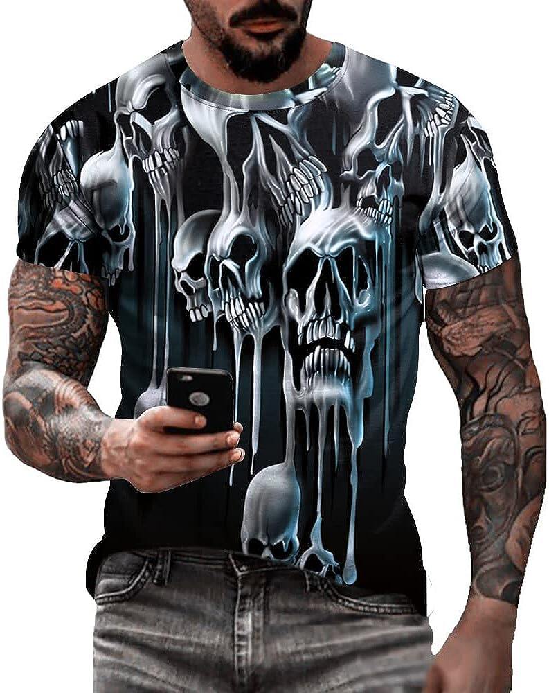 Men's 3D Print Skull T-Shirt 3D Creative Print Short Sleeve T-Shirt Casual Round Neck Novelty Street Fashion Tees Shirt