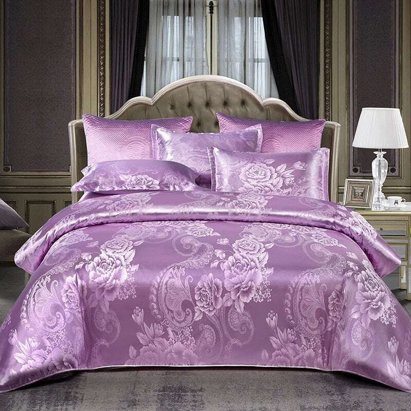 Conjunto de cama de luxo europeu em jacquard de cetim de 4 peças