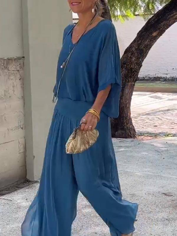 Elegantan dvodijelni komplet hlača širokih nogavica od šifona