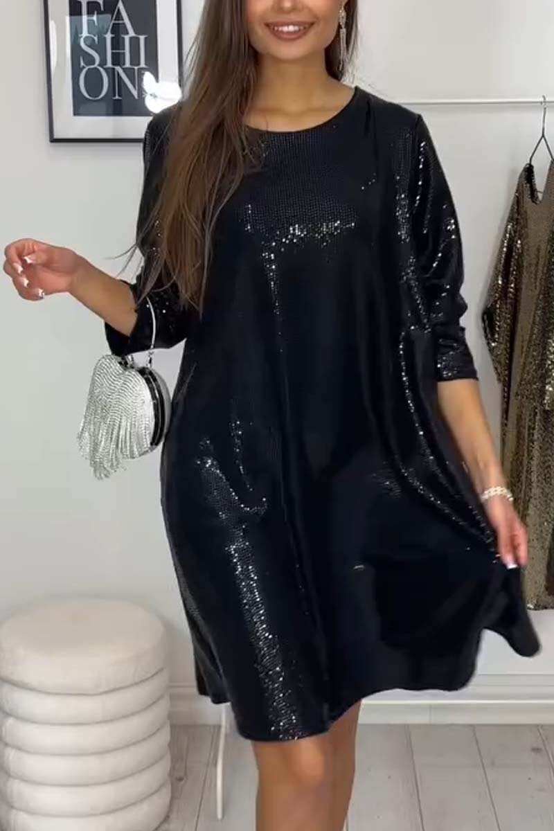 Vestido feminino casual brilhante de manga comprida
