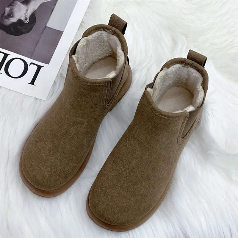 Botas femininas de neve quentes com forro de pelúcia e cano curto