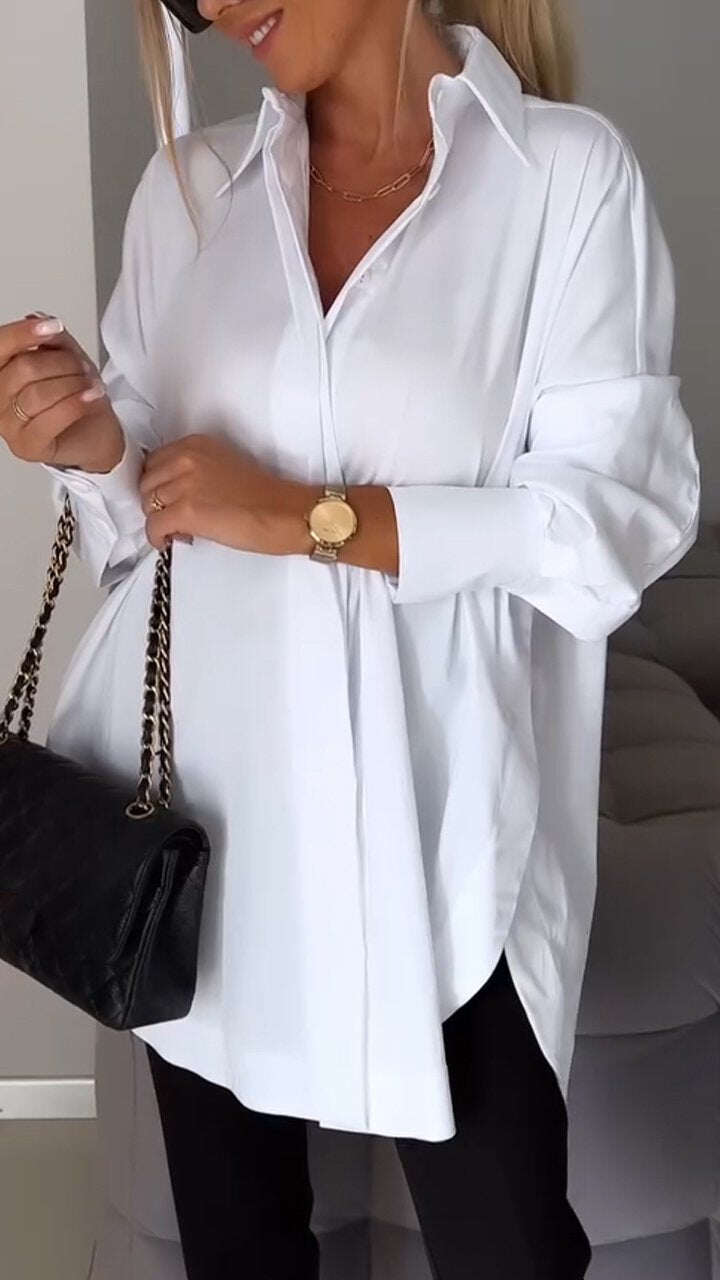 🎁Novidades em promoção de 2025✨Camisa de lapela com fenda