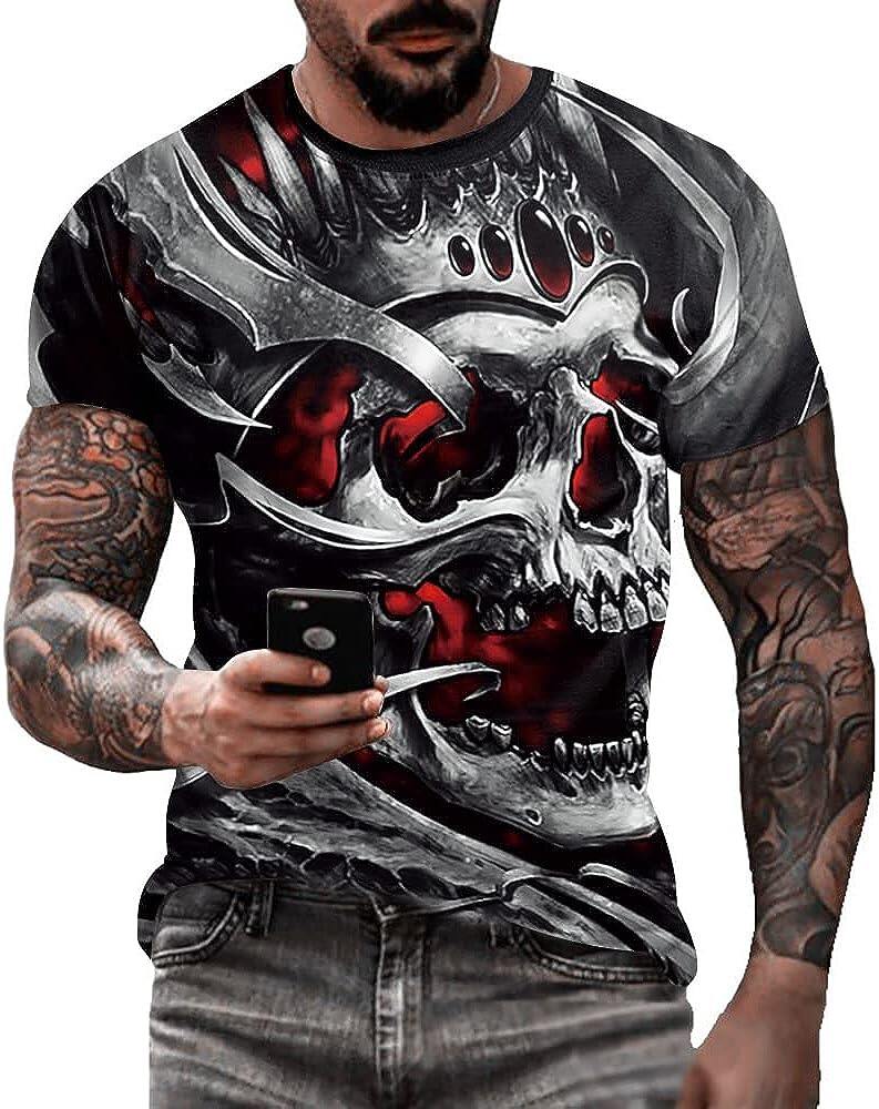 Men's 3D Print Skull T-Shirt 3D Creative Print Short Sleeve T-Shirt Casual Round Neck Novelty Street Fashion Tees Shirt