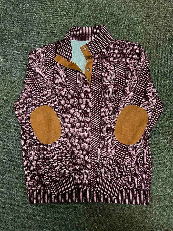 Moletom casual masculino com estampa retrô e botão de gola alta