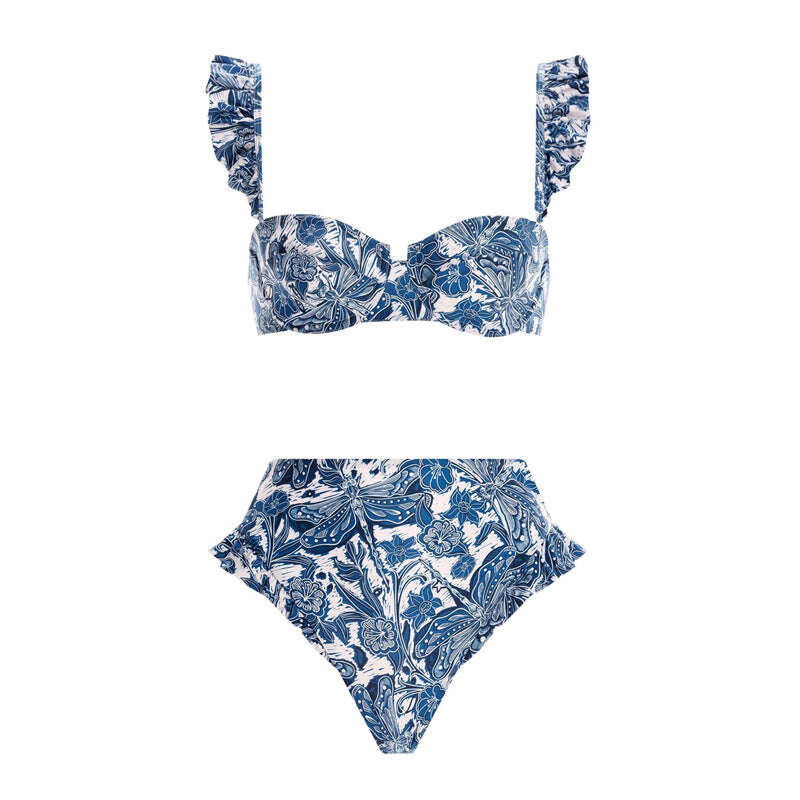 2025 New Blue Dragonfly Printed Swimsuit and Sarong