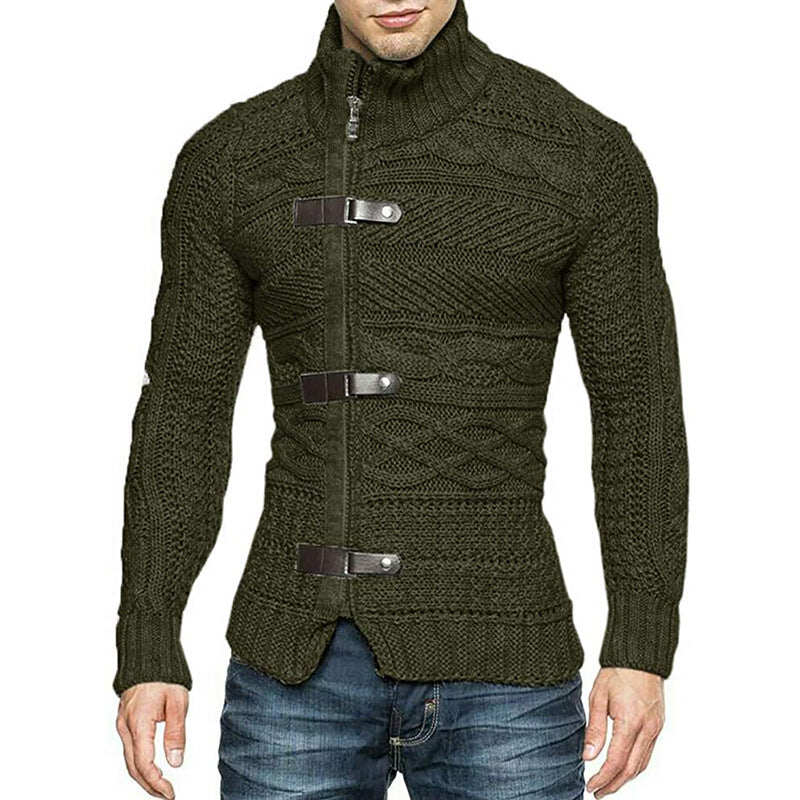 2022 Jesień/Zima Turtleneck Sweater Męski Kolor Matching Leather Button Long Sleeve Knit Sweater
