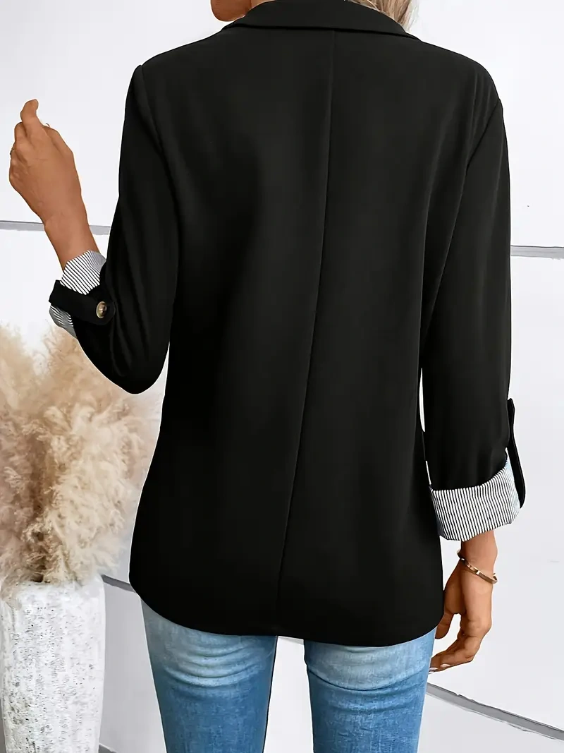 CASACO ELEGANTE – GOLA, BOTÕES, MANGAS COMPRIDAS, PERFEITO PARA O ESCRITÓRIO.