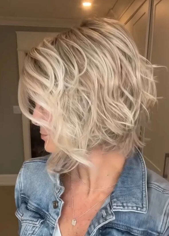 Silver Wig Black Hair Roots Curly Side Short Hair