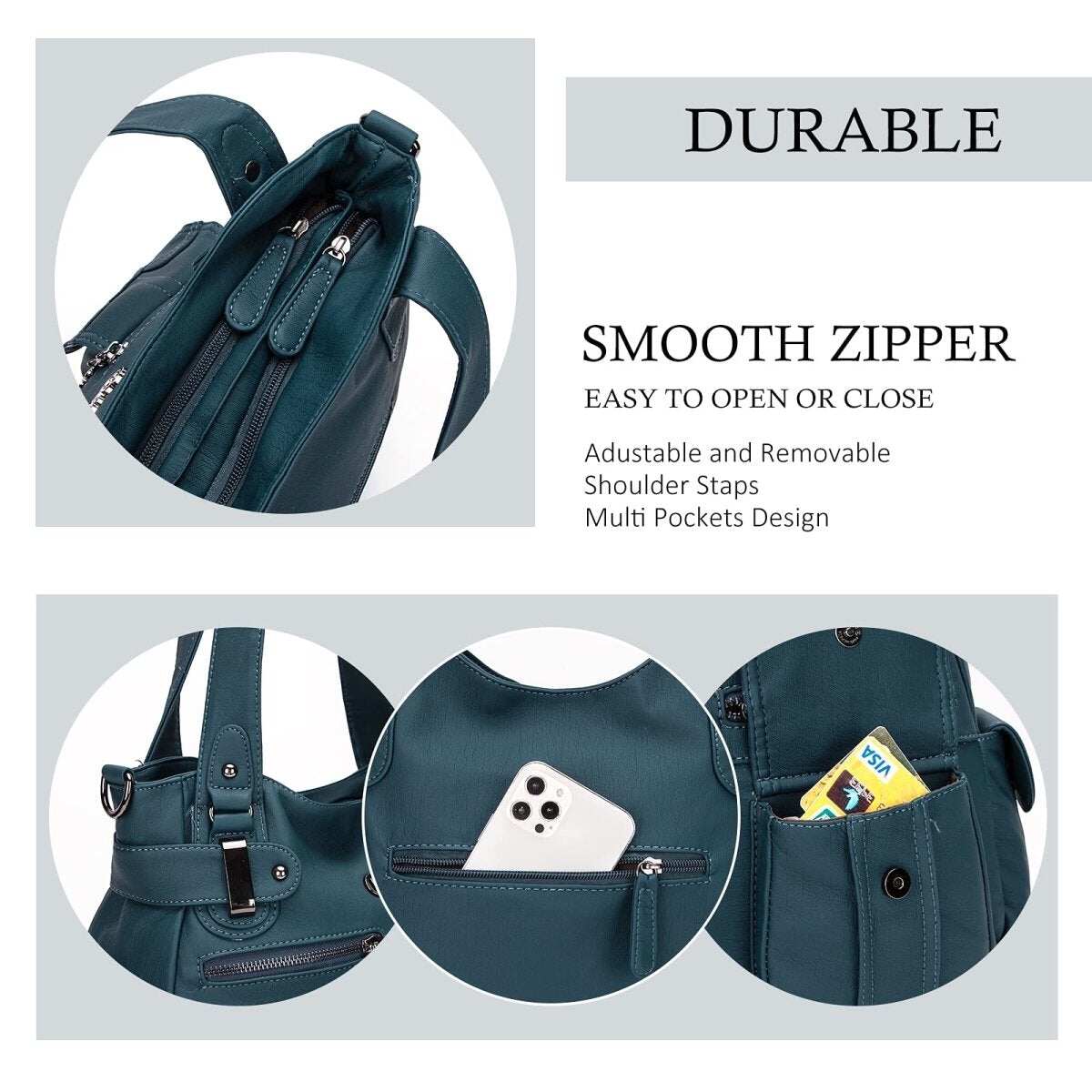 Bolsa de couro premium com muitos bolsos