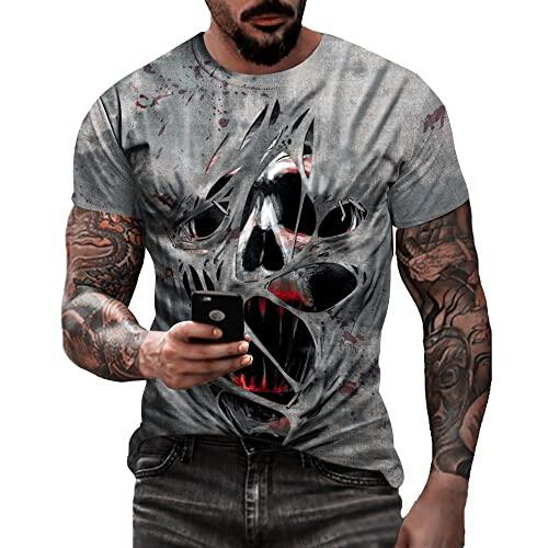 Camiseta masculina de caveira com estampa 3D criativa 3D camiseta de manga curta casual gola redonda novidade moda urbana camiseta
