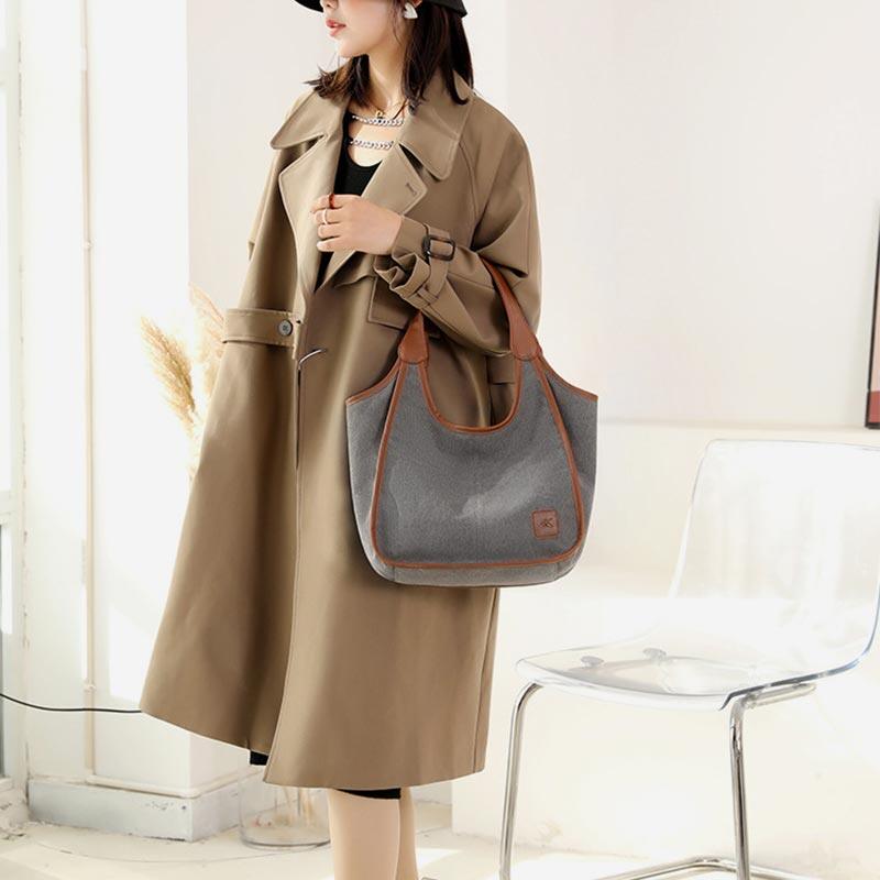 Bolsa de ombro retrô simples feminina, leve, espaçosa, bolsa de lona vintage