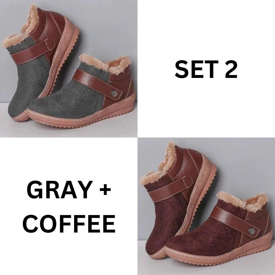 🔥Último dia com 49% de desconto - Novas botas de neve antiderrapantes de lã de cor combinando com a cabeça redonda de inverno