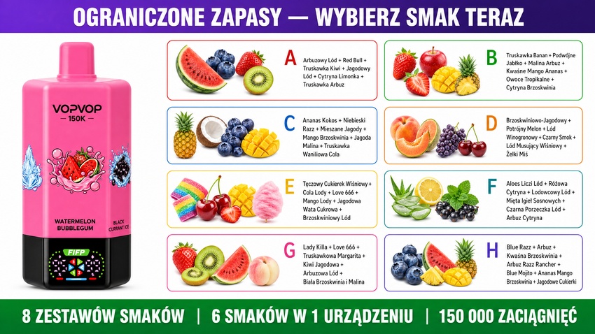 VOPVOP 150K smaki 6w1 owoce i lód zestawy smakowe jednorazowy vape Polska