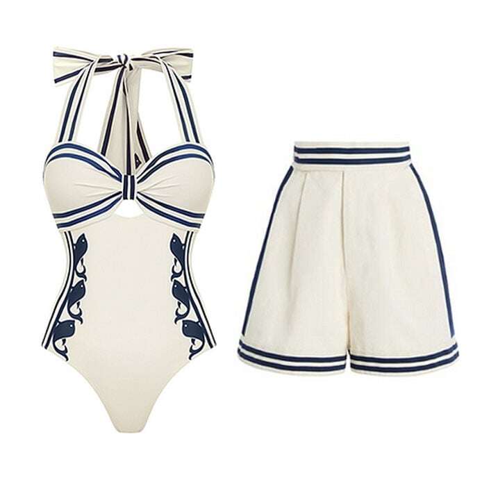 🎈Free Spirit - Navy Style Printed One Piece Swimsuit Set