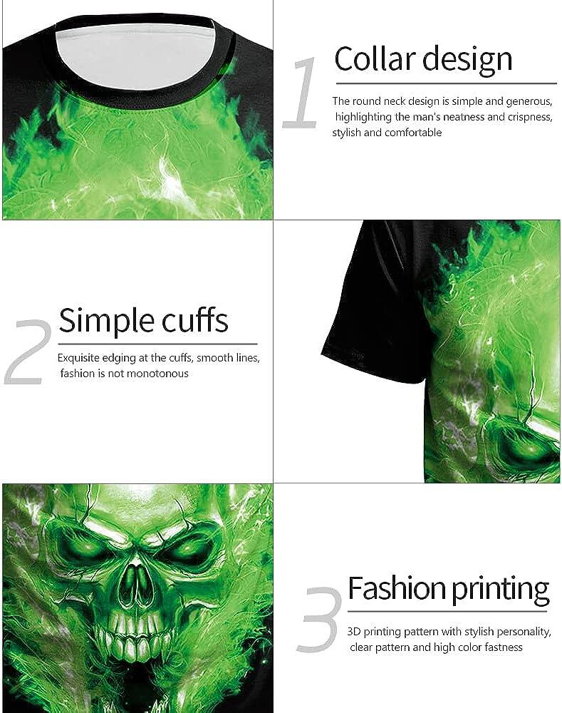 Men's 3D Print Skull T-Shirt 3D Creative Print Short Sleeve T-Shirt Casual Round Neck Novelty Street Fashion Tees Shirt