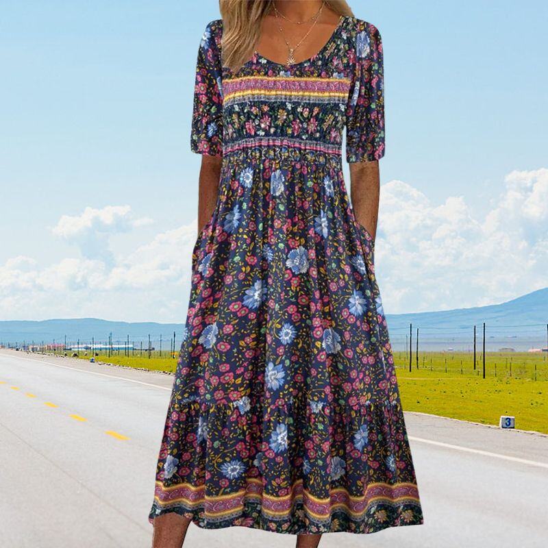 🌸 Vestido elegante Dami com estampa checa.