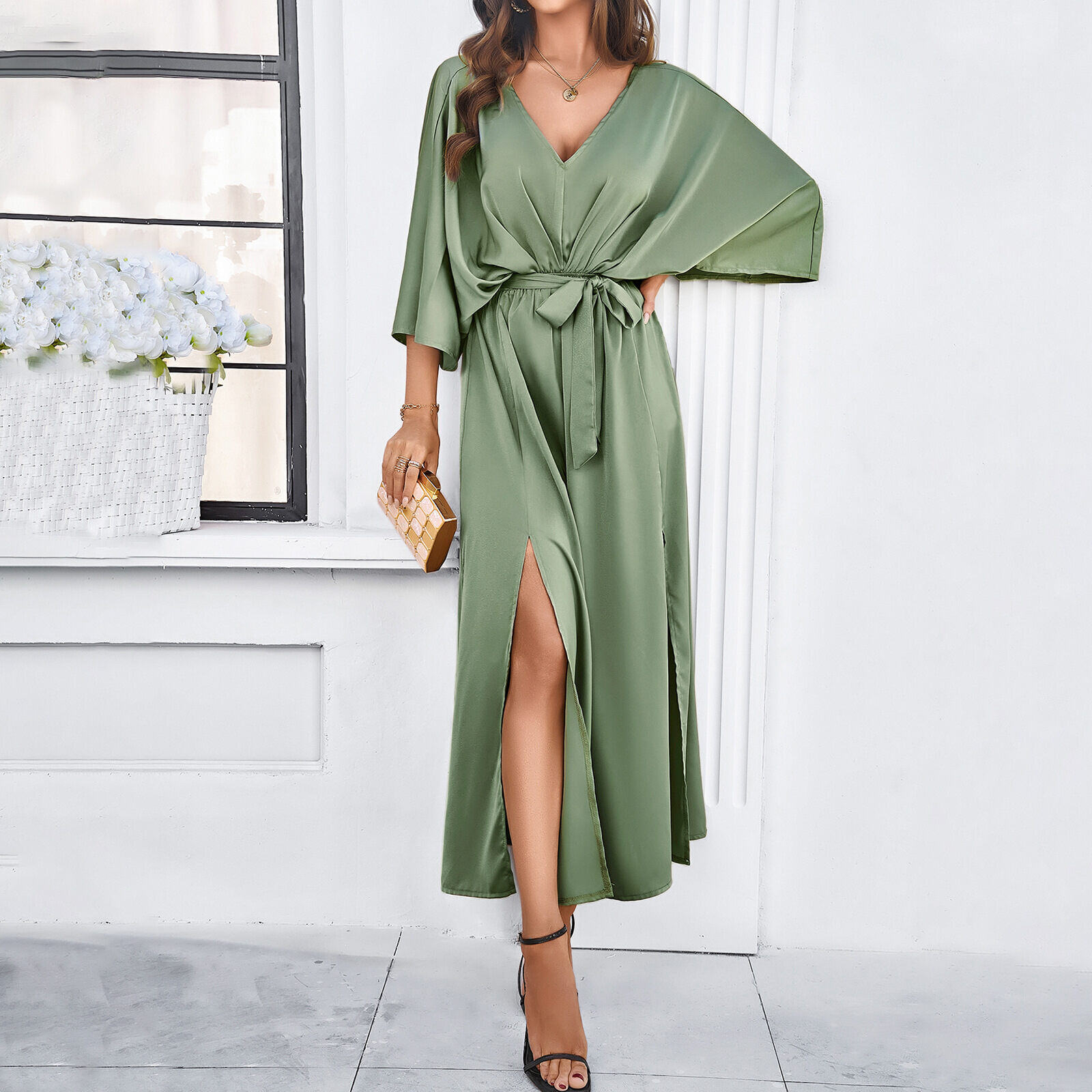 Abito ampio con scollo a V elegante primavera ed estate 20241255537