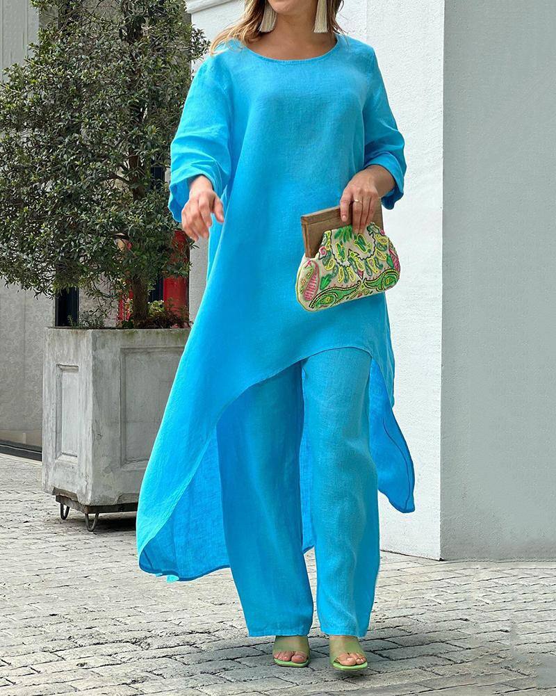 Novo vestuário de lazer de Verão 2023, conjunto de calças de manga comprida de cintura alta