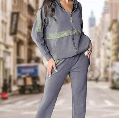 Conjunto feminino casual de duas peças de cor sólida