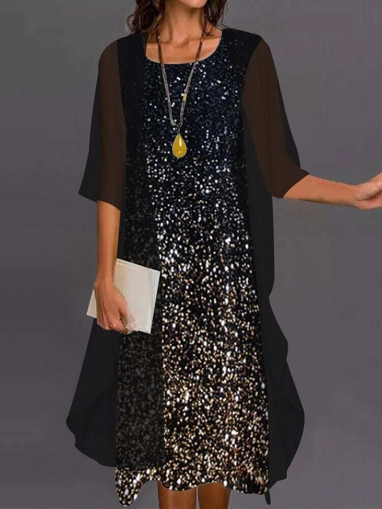 Elegante Vestidos Florais de Forma Regular de Pescoço da Tripulação, Two Piece