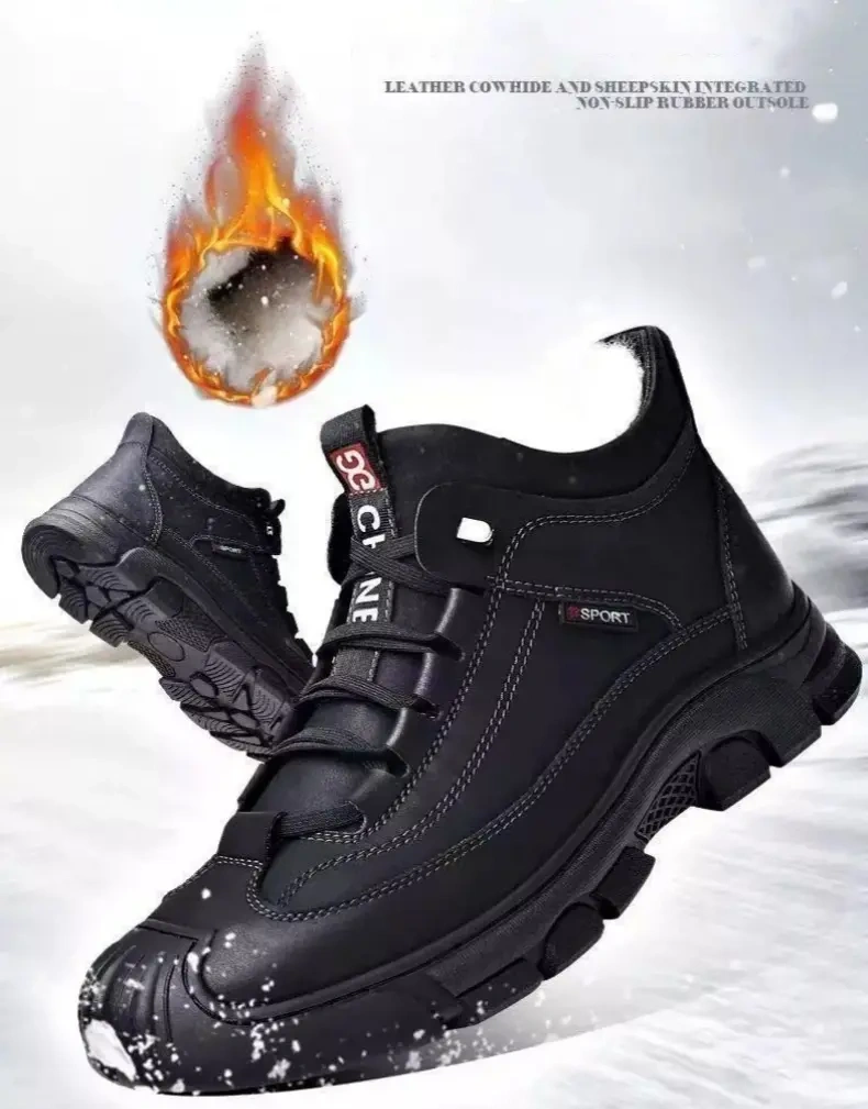 【🔥Venda quente】2023 outono e inverno sapatos masculinos de veludo grosso e quente sapatos de couro de cano alto