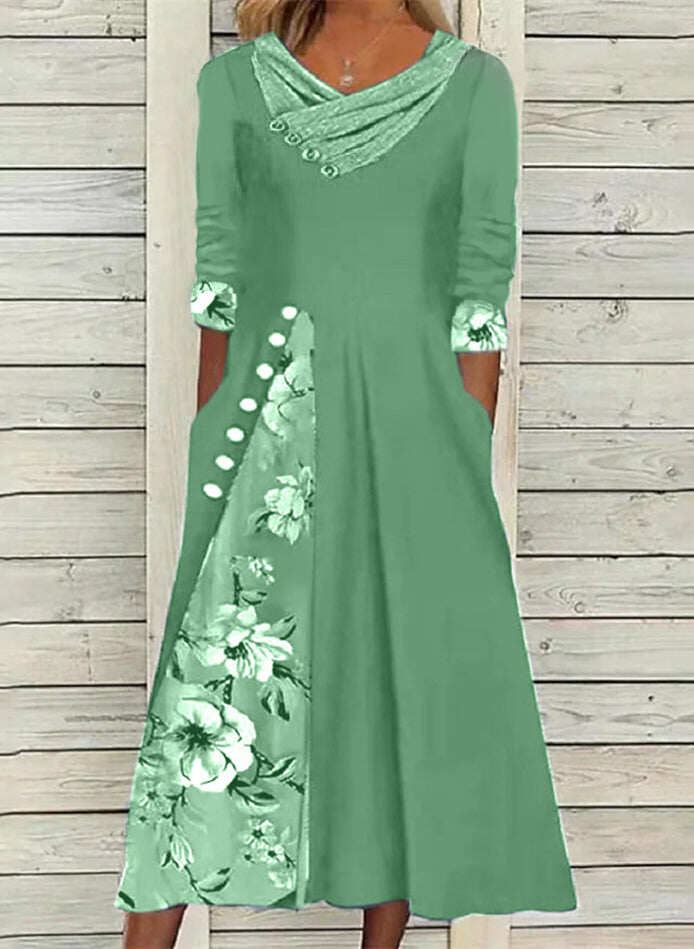 Túnica Floral Vestido com corte em V de linha média A