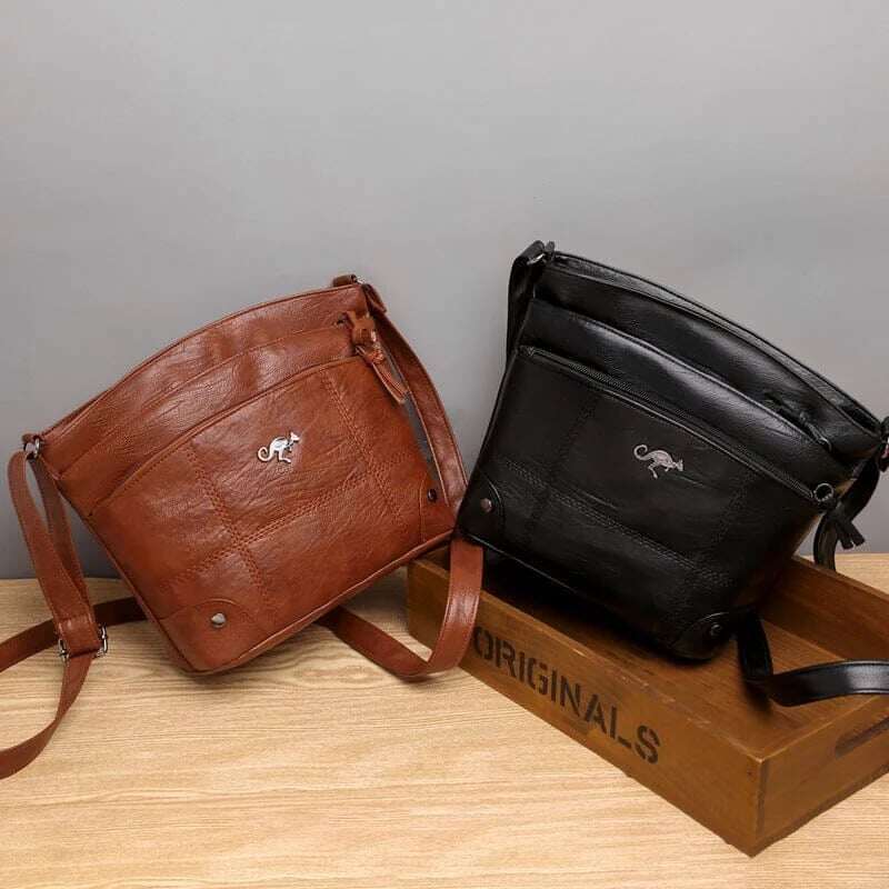 Bolsa de ombro de grande capacidade com vários bolsos e mensageiro de couro macio
