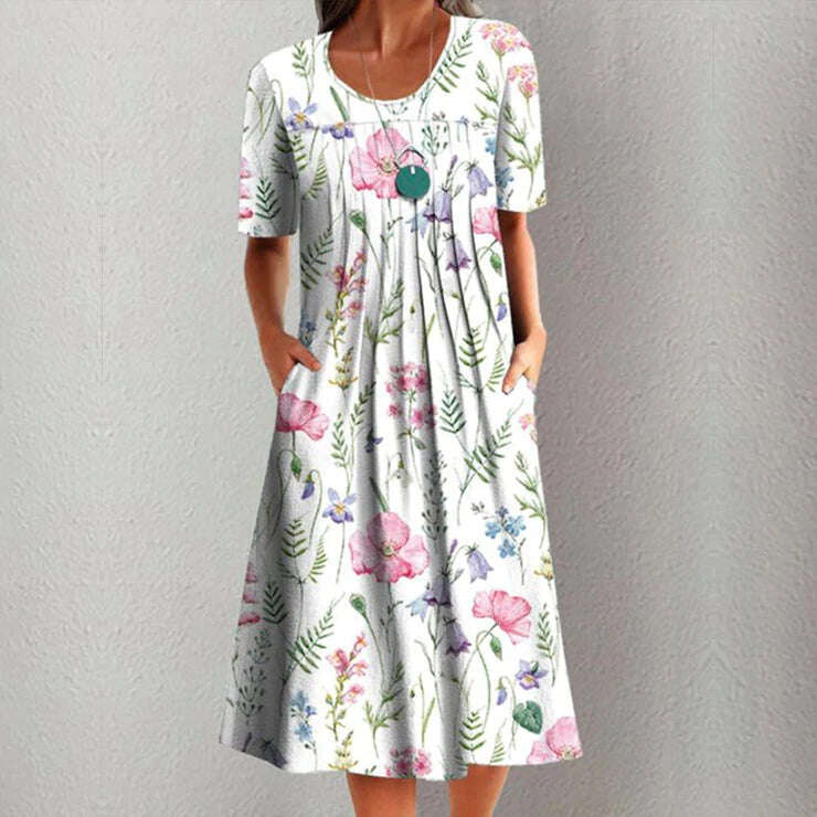 Romantické midi šaty s potiskem na boční kapse