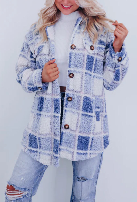 Jaqueta xadrez retrô casual de lã polar