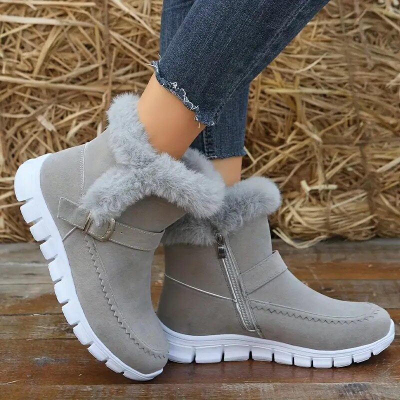 Botas de inverno, quentes para a neve, com zíper lateral