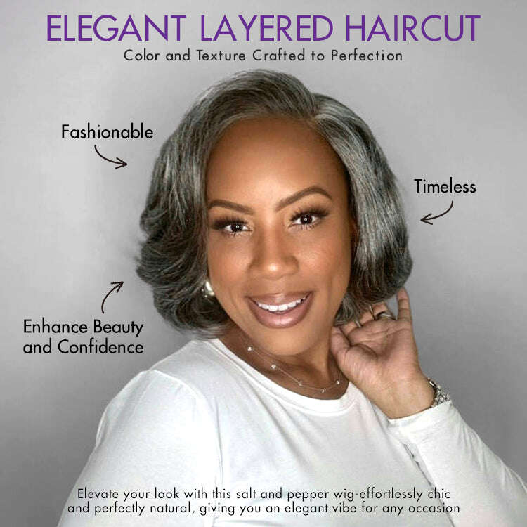 Boss Vibe Salt & Pepper Layered Bob / Body Wave Glueless Pre-Cut Minimalist Lace Grey Wig