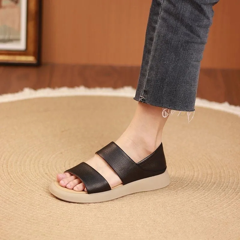 Wearscomfy új, elegáns valódi bőr vastagtalpú női szandál