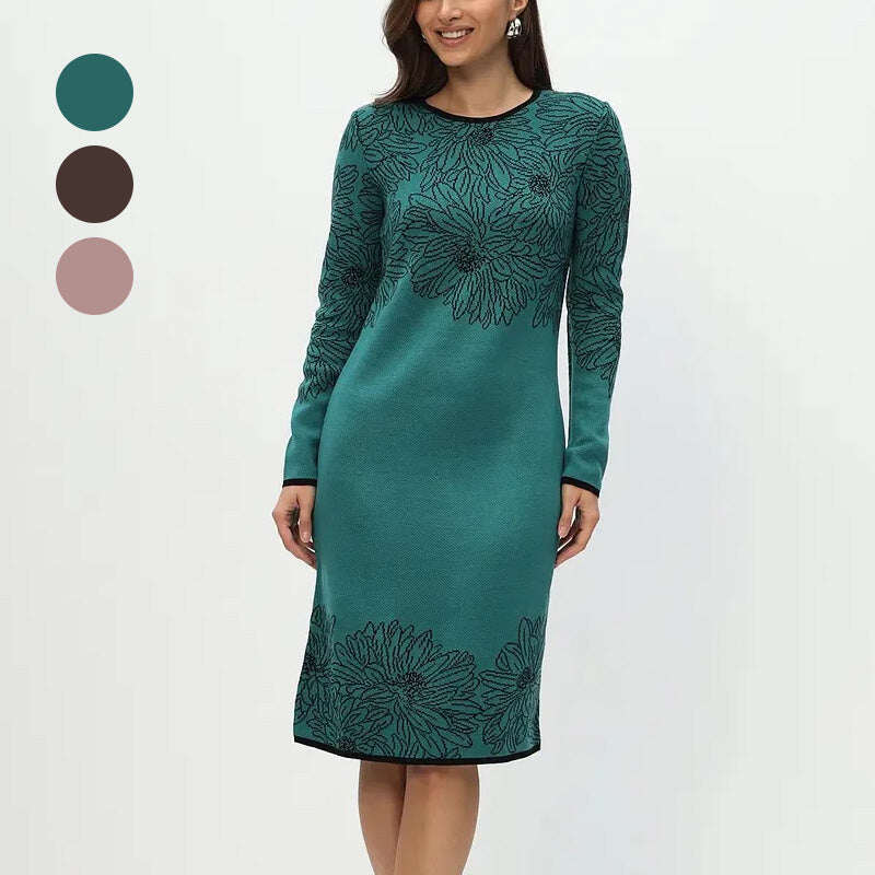 💃Nova pré-encomenda de 2025✨Vestido simples de manga comprida estampado em volta do pescoço