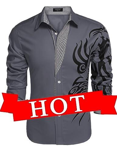COOFANDY Men's Print Button Down Dress Shirt Fashion Long Sleeve Casual Shirts