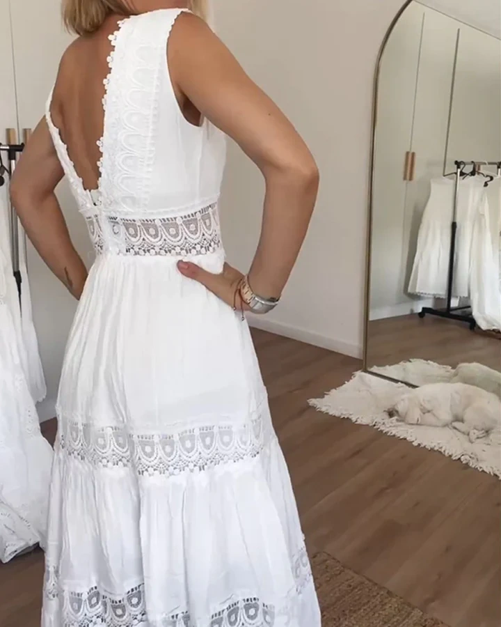 💖Vestido de renda com decote em V