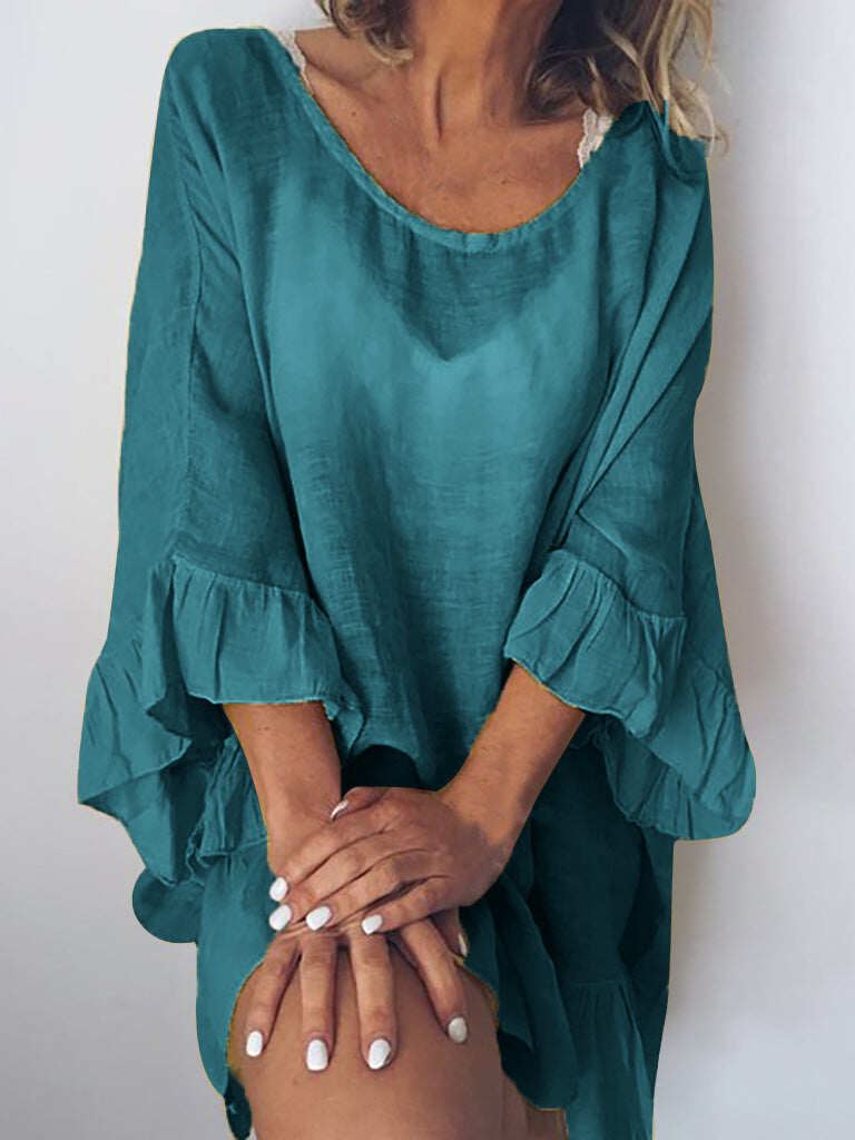 Vestido midi elegante e solto com babados Elveswalt (compre 1 e ganhe 1 grátis)