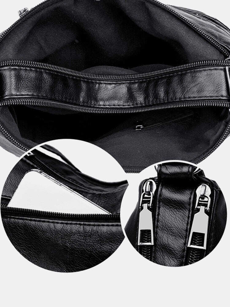 Bolsa de ombro feminina em couro PU com vários bolsos antirroubo