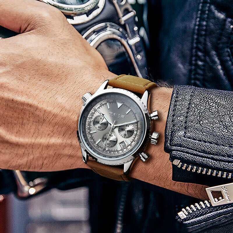 FEICE FK812 Мъжки часовници Многофункционални ръчно сглобени винтидж зелени часовници за мъже