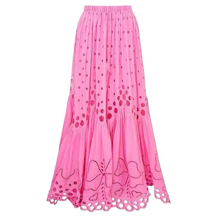 ✨Pink swimsuit set with laser-cut hemstitch and skirt