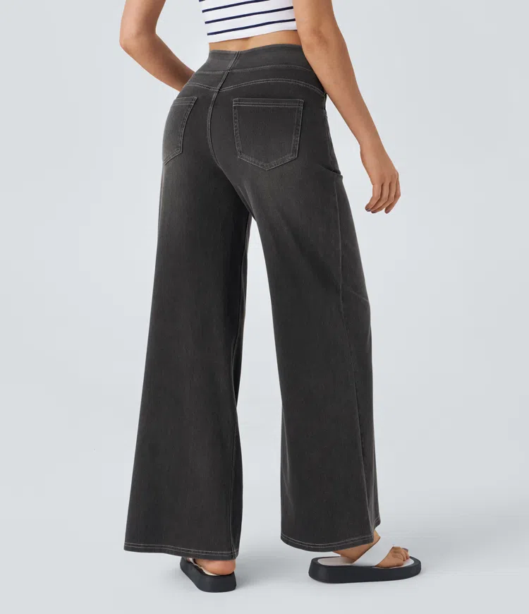 JEANS DE CINTURA ALTA COM PERNAS LARGAS MUITO ELÁSTICAS