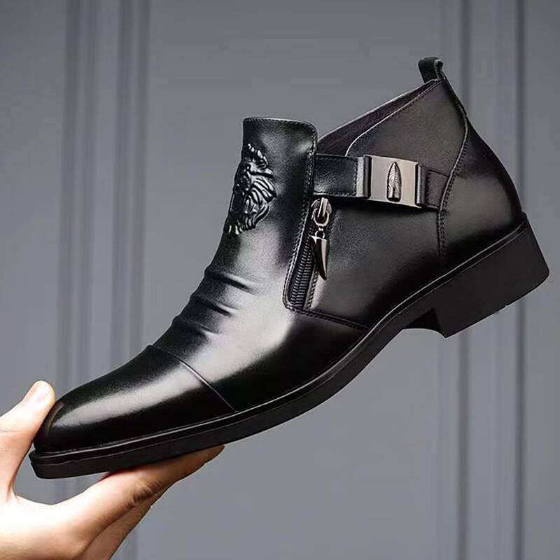 😎Promoção de outono🎁Tempo limitado 49% OFF💯Botas masculinas de couro com bico fino e zíper duplo