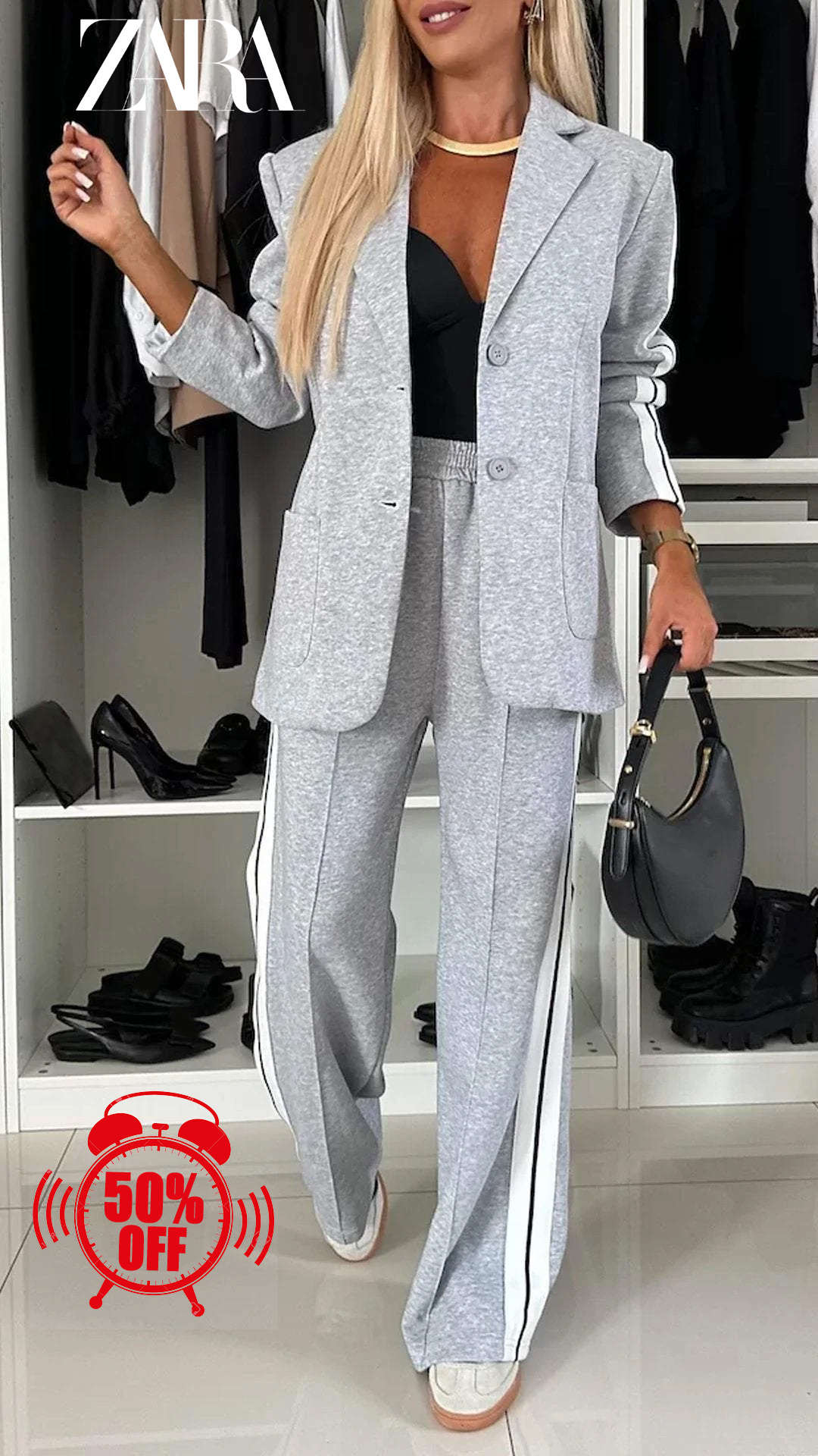 Fato casual para mulher com lapela e manga comprida