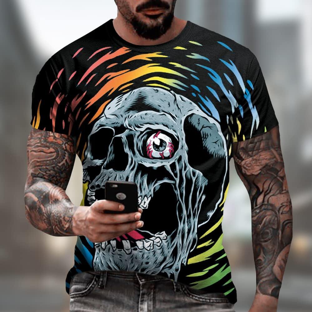 Men's 3D Print Skull T-Shirt 3D Creative Print Short Sleeve T-Shirt Casual Round Neck Novelty Street Fashion Tees Shirt