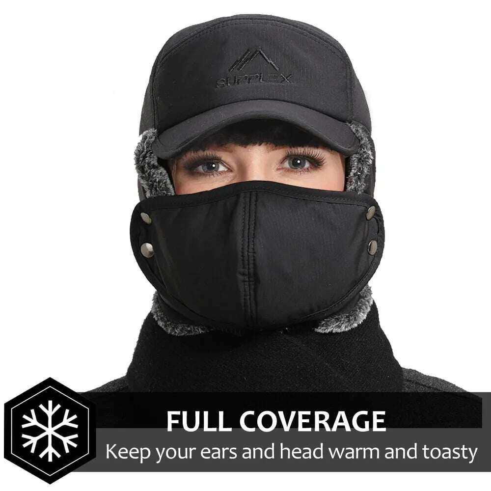 🧢❄️Férfi téli fülkalap csapdázó arcmaszk szőrme repülő repülő hőmeleg hó sísapka