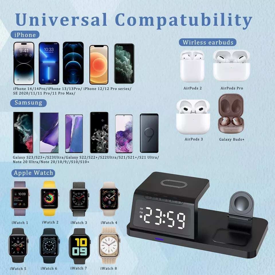 🔥Estação de carregamento com relógio, carregador sem fio (carregamento rápido)⚡