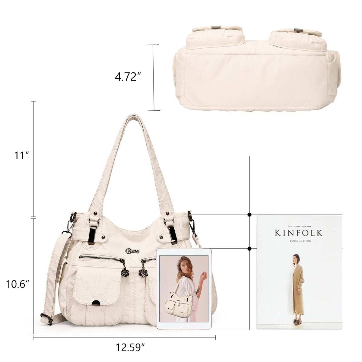 Bolsa de couro premium com muitos bolsos