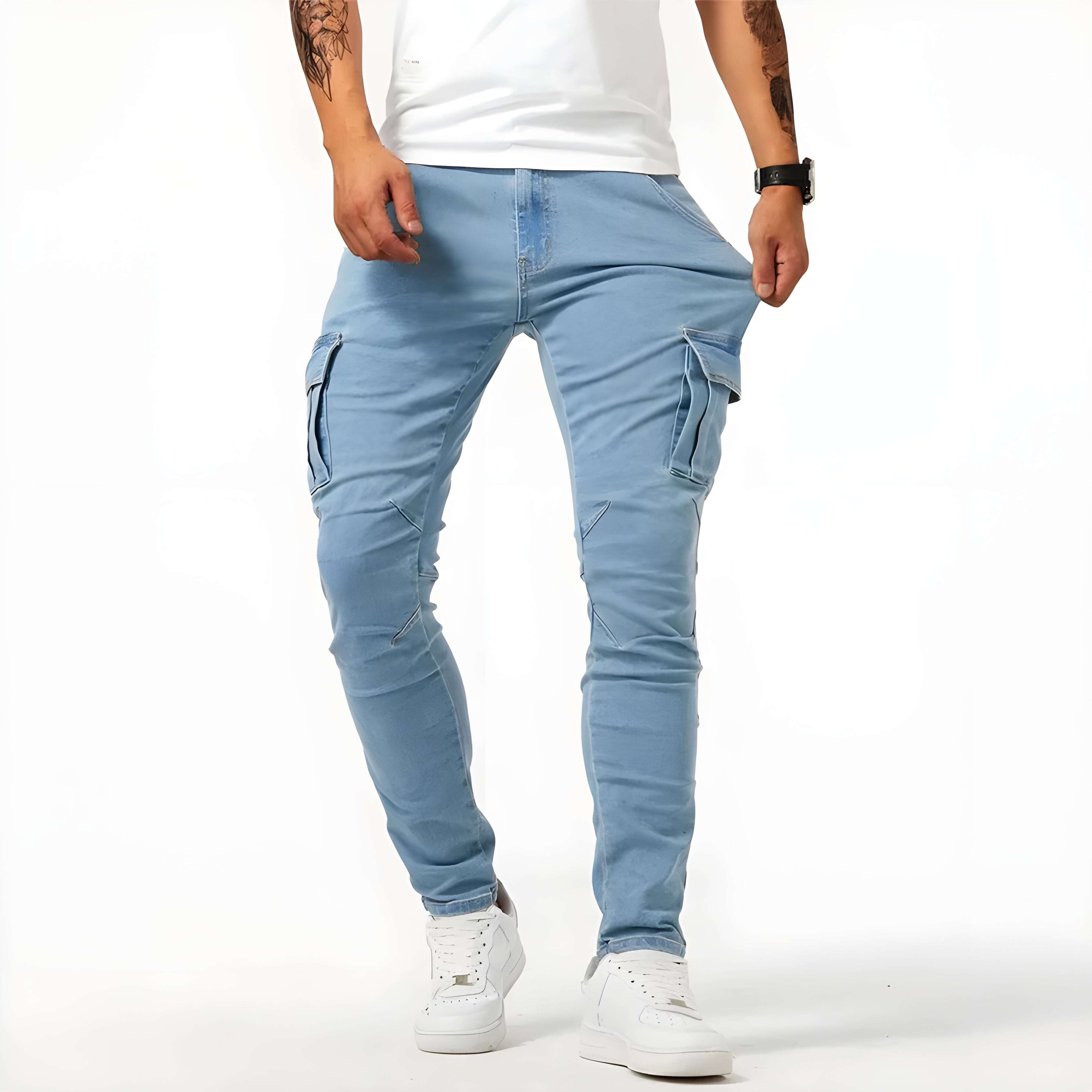 Calça cargo jeans elástica