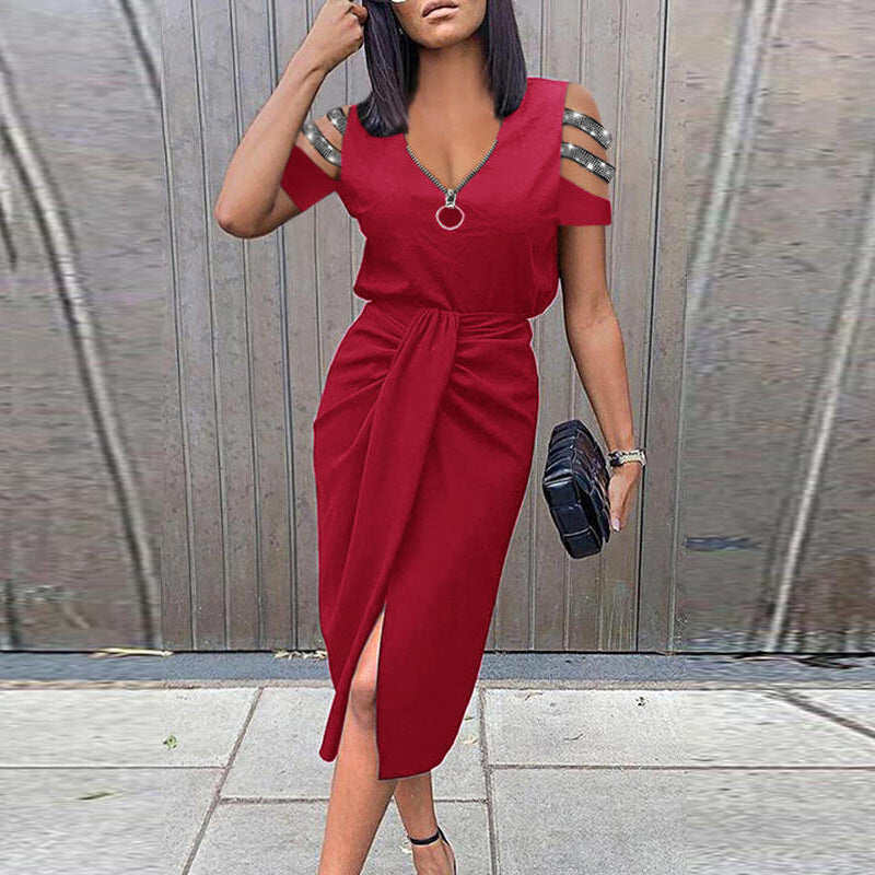 👗 Vestido fechado com zíper e decote em V
