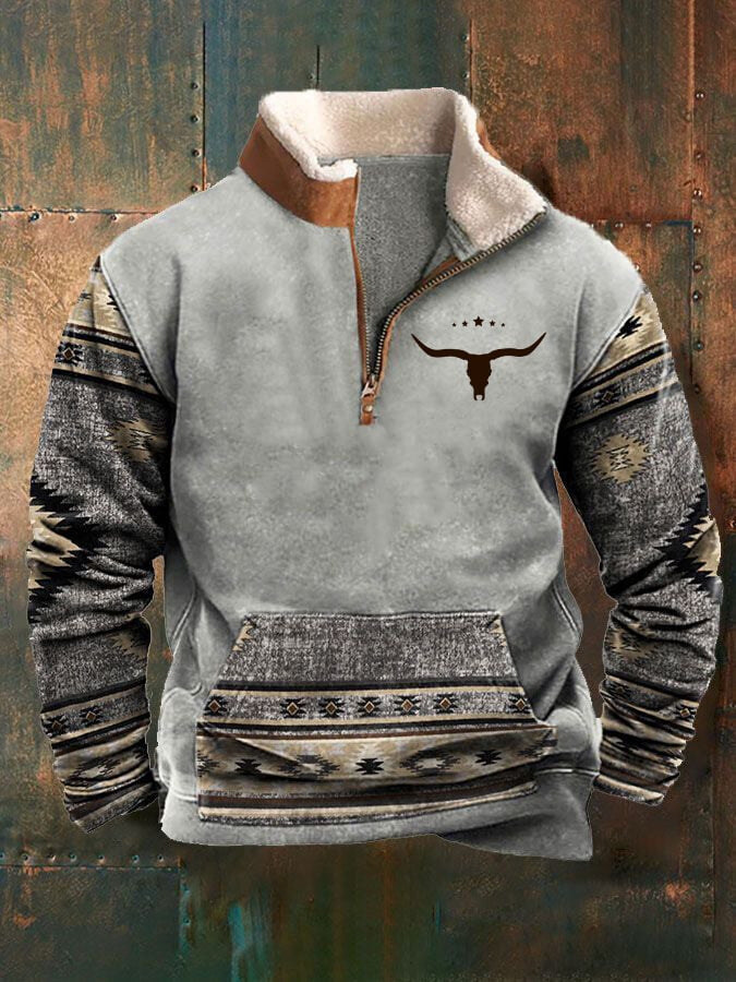 Sweatshirt para homem com gola alta e estampa ocidental
